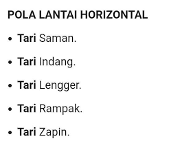 Pola lantai zig zag merupakan pola lantai yang mengharuskan penarinya membentuk barisan zig zag yang mirip dengan huruf z. Sebutkan 3 Tari Tradisional Dan Tari Kreasi Beserta Pola Lantai Nya Brainly Co Id