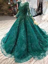 Green Embroidery Simple Fish Tail Wedding Dress Green Wedding Dresses Embroidery Dress Wedding Long Sleeve Ball Gowns