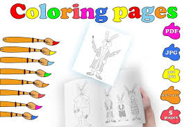 This option is good for easter since the bunny is holding an egg in one hand and a paint brush in the other. Rabbit Family Coloring Pages Animals Coloring Book Pdf 1219801 Coloring Pages Design Bundles