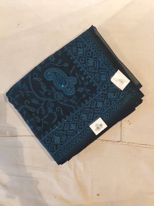 Teel Blue Saree In Georgette Crepe With Embroidery Jaal An product image