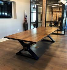 The Executive Conference Table From Reclaimed Oak And Modern Industrial Metal Base In 2020 Conference Table Timber Dining Table Dinning Table Design
