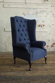 british handmade navy herringbone wool chesterfield highback wing chair single seater sofa single sofa chair chair design modern