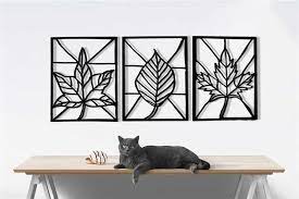 Triple Leaf Metal Wall Decor Home Metal Decor Art Work Wall Etsy In 2021 Metal Wall Decor Black Metal Wall Art Stencil Wall Art