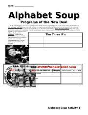 An organization or agency known chiefly by its initials. Brayan Marin Carrera New Deal Alphabet Soup2 Doc Name Alphabet Soup Programs Of The New Deal In The Following Pages Research Each Of The Programs Course Hero