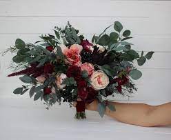 Silk dusty pink rose burgundy hydrangea wedding bridal flower bouquet greenery. Blush Pink Burgundy Coral Flowers Bridal Bouquet Faux Bouquet Etsy Fall Wedding Bouquets Burgundy Bridal Bouquet Fall Fall Wedding Bouquets