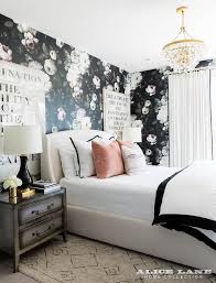 Bedroom Wall Black And White Wallpaper Bedroom Ideas Flanked By Black And White Typography Art Mounted On A Wall Covered In Ellie Cashman Dark Floral Feature Wall Bedroom Floral Wallpaper Bedroom Coastal Bedrooms