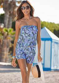 Paisley Printed Romper In Blue Multi Venus
