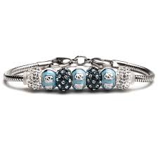 UNC Carolina Blue and White Bead Charm Bracelet Stainless Steel Adjustable 