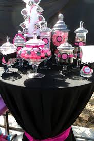 Black And Gold Candy Buffet Ideas Back To Back In Pink And Black Wedding Candy Wedding Hollywood Theme Candy Buffet