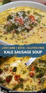 This Low Carb Kale Sausage Soup Is One Of Our Favorite Low Carb Soups With Hearty Chunks Of Sausa Low Carb Soup Recipes Sausage Soup Recipes Kale Soup Recipes