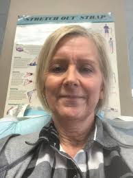 At my 3rd Physical Therapy visit post surgery today. These peeps at our PT  dept. at Bryan W. Whitfield Memorial hospital are great! Betsy Adams