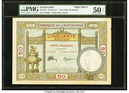 Price change $0,01 (0.4636%) date of ath 3/22/20. French India Banque De L Indochine 50 Rupees Nd 1936 45 Pick 7as Lot 28302 Heritage Auctions