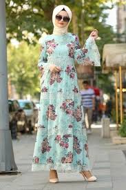 Nayla Collection Nayla Collection Volan Kol Cicek Desenli Mint Tesettur Elbise 100427mint Te Dress Clothes For Women Kimono Fashion Muslim Fashion Dress