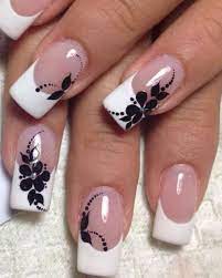 Nail art essie x jeremy scott fashion week nail art recreate the orbit look. Black And White Floral Nail Art Design Dinga Poonga Floral Nails Fancy Nails French Tip Nails