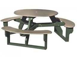 When it comes to commercial picnic tables for sale we are sure you will find what you are looking for here. Recycled Plastic Round Picnic Table Three Attached Benches Portable By Park Tables