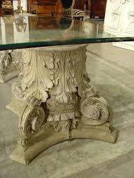 Beveled Glass Top Coffee Table On Cast Stone Corinthian Capital Bases Stone Dining Table Glass Top Coffee Table Dining Table Bases