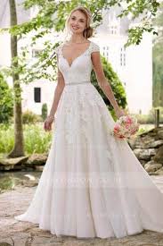 Beautiful V Neck A Line Princess Wedding Dress Lace Appliques With Sash Spring 2017 Wedding Dresses Wedding Dress Cap Sleeves Wedding Dresses Lace
