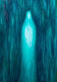 Green Marian Apparition New Abstract Christianity Theme Blessed Virgin Mary Green Portrait Painting A Human Painting Abstract Portrait Portrait Painting