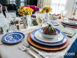 This week i had the fun opportunity to join a great group of bloggers for a holiday entertaining blog hop hosted by designthusiasm.i'm sharing a blue and white thanksgiving table.this tablescape has a fun mix of patterns and textures in shades of denim, soft greens, and creamy white pumpkins. Thanksgiving Table Ideas Bluwaterlife
