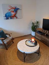 Distressed steel x metal table legs set diy build your own reclaimed wood dining modern rustic. Round Terrazzo Coffee Table With Concrete Finish Matt Blatt Home Furniture Furniture On Carousell