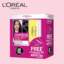 Beauty & personal care hair care hair color permanent. L Oreal Paris Casting Creme Gloss Hair Colour 200 Ebony Black With Manicure Kit Free Buy L Oreal Paris Casting Creme Gloss Hair Colour 200 Ebony Black With Manicure Kit Free Online