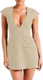 Fisoew Womens Sleeveless Blazer Dress Deep V Neck Cap Sleeve Sexy Slim  Fitted Mini Dress at Amazon Women’s Clothing store