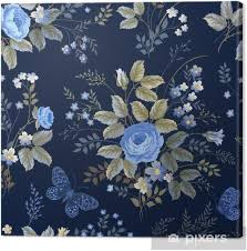 Which is the best floral pattern for wallpaper? Seamless Floral Pattern With Blue Roses On Dark Blue Background Canvas Print Pixers We Live To Change