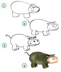 Drawing Lessons For Kids Step By Step Drawing Of Hippopotamus Art Drawings For Kids Animal Drawings Drawing Lessons