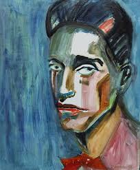 A male Portrait abstract in blue Marcel Duchamp. dada. Dracula.