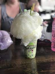 Boba Tea With Cotton Candy On Top Bubble Waffle Bubble Milk Tea Bubble Tea Recipe