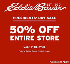 We did not find results for: Presidentsday Sale At Eddie Bauer 50 Off Entire Store Valid 2 13 Thru 2 20 Exclusions May Apply Sale Subje Presidents Day Sale How To Apply Presidents Day