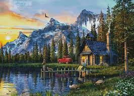 Aida 14, cream 167w x 164h stitches size(s): Sunset Log Cabin Large Cross Stitch Pattern By Tereena Clarke Crosstitch Com