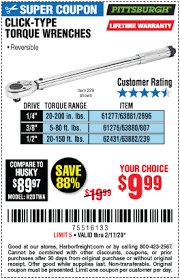Harbor freight tools coupon database. Pittsburgh 1 4 In Drive Click Type Torque Wrench For 9 99 Harbor Freight Coupons