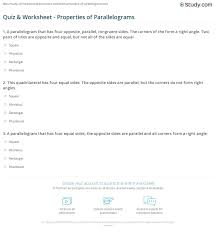 Work power and energy worksheets answers. Quiz Worksheet Properties Of Parallelograms Study Com