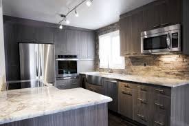 Awesome Grey Brown Wood Stainless Glass Modern Design Kitchen Grey Themed Cabinet And Window Dark Grey Kitchen Cabinets Grey Kitchen Walls Grey Kitchen Designs