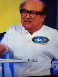 Frank's shirt has a big orange stain