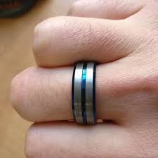 Black And Blue Tungsten Mens Ring Silver Blue Tungsten Wedding Band With Blue Groove Men Tungsten Ring Tungsten Wedding Bands Tungsten Mens Rings Blue Tungsten Wedding Bands