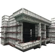 Lookup view of concrete elevator tower under cloud blue sky. Aluminum Framework Elevator Shaft Third Aluminum Formwork