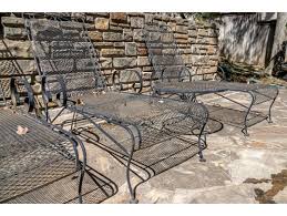 Add comfort to your outdoor spaces with stylish new chaise lounge chairs from sears. Two Wrought Iron Patio Chaise Lounge Chairs With Small Side Table 163144 Black Rock Galleries