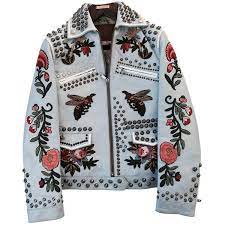 Pre Owned Gucci Leather Jacket 36 010 Myr Liked On Polyvore Featuring Outerwear Jackets Blue Gucci Leather Jacket Real Leather Jacket Blue Leather Jacket