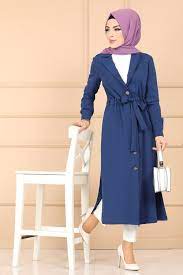Modaselvim Kap Kemerli Dugmeli Trenckot 666l263 Indigo Abaya Modasi The Dress Kiyafet