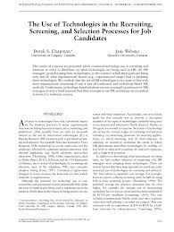 What is the relevance of this to you as a student and in you future career? Pdf The Use Of Technologies In The Recruiting Screening And Selection Processes For Job Candidates
