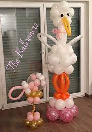 Baby Shower Decoration Balloon Stork And Pacifier In Matching Colors Cute Baby Boy Balloons Baby Shower Balloons Baby Balloon