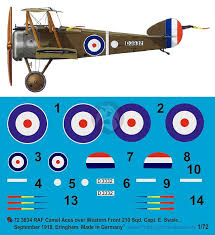 A lovely model of the academy sopwith camel in 1:72 scale. Peddinghaus 1 72 Sopwith Camel Markings Edwin Swale Raf No 210 Sqn France 3834 Ebay