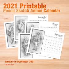 All (including the bonus) 24 months, from july 2020 to june 2022 with 24 different pencil sketches. 2021 Printable Calendar Instant Download Pencil Sketch Anime Etsy