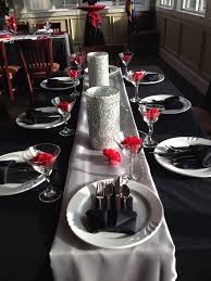 Black And Silver Wedding Beaufort Weddings Black Red And White Table Settings With Silver Glitter Candle Hold Black Wedding Table Setting Wedding Table Settings Black Silver Wedding