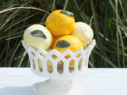 Centre De Table Trompe L Oeil En Barbotine Corbeille De Fruits Oranges Citrons Brocante