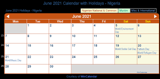 This is another peak time for travel during the year. June 2021 Calendar With Holidays Nigeria