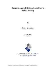 Pdf Regression And Related Analysis In Fair Lending