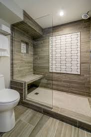 Glass Shower Porcelain Tile Floor And Shower Surround Mosaic Tile Floor Brown And Grey Bathro Small Bathroom Remodel Elegant Bathroom Gray Bathroom Decor